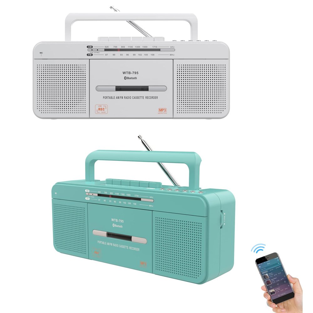 Portable Retro Cassette Player/Recorder with Bluetooth,USB,AM/FM Radio,Microphone,Powered by AC or AA Battery for Gift,Home, Headphone