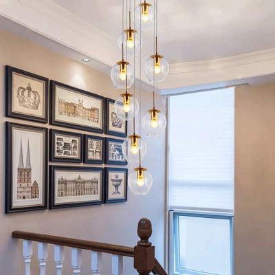 SteFik 8 Lights Duplex Building Large Chandelier Villa Stair Long Chandeliers Staircase Chandelier 40x180cm Glass Balls Pendant Light Multi Light Ceiling Lamp E27,Included Light Bulbs,Pendant