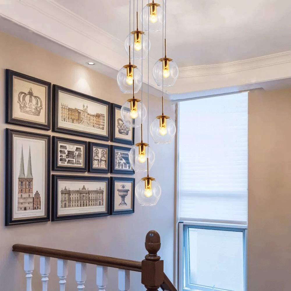 SteFik 8 Lights Duplex Building Large Chandelier Villa Stair Long Chandeliers Staircase Chandelier 40x180cm Glass Balls Pendant Light Multi Light Ceiling Lamp E27,Included Light Bulbs,Pendant