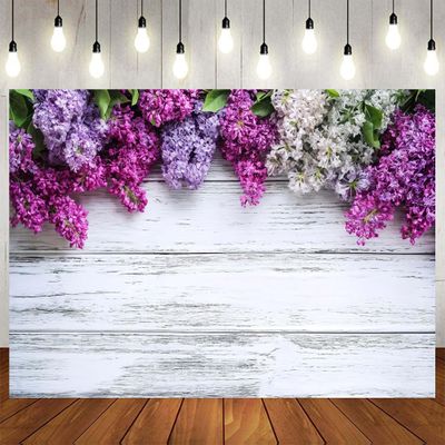 10x8ft Large Rustic Wood Floral Backdrop, Colorful Lilac Flowers Rustic Vintage Wood Wall Backdrop Banner, Newborn Baby Bridalshower Birthday Party Banner Supplies