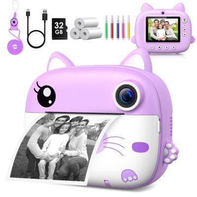 Kids Camera Instant Print, 3.0" HD Screen Kids Instant Cameras, Christmas Birthday Gifts for Girls Boys 3 4 5 6 7 8 9 10 Year Old, Portable Toddler Travel Toys with 32GB Card & 3 Rolls Printer Paper
