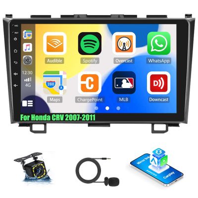 Car Stereo for Honda CRV 2007-2011 with Apple CarPlay/Android Auto, 9 Inch Touch Screen Bluetooth for CRV CarPlay Radio Head Unit, FM, Mirror Link SWC EQ Dual USB Input with Backup Camera Mic