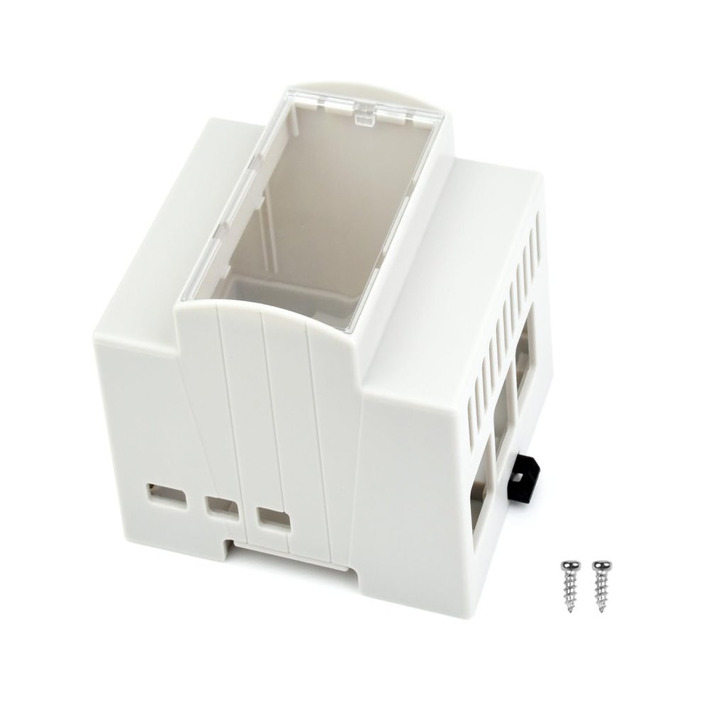 Waveshare Case for Raspberry Pi 5, DIN Rail ABS Case Compatible with Raspberry Pi Hats PoE HAT (F), RS485 CAN HAT etc. Clear Top Window, Large Inner Space, Injection Moduling