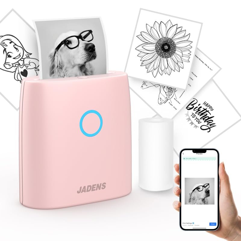 JADENS Mini Sticker Printer-2 Inch Bluetooth Thermal Pocket Printer Pink
