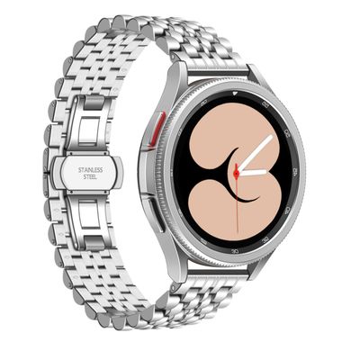 ABNUSR Stainless Steel Silver Band Compatible with Samsung Galaxy Watch 7/6/5/4 40/44mm, Watch 6 Classic 43/47mm, Hidden Clasp Watch 5/5 Pro Silver Strap 45mm, Watch 4 Classic 42/46mm for Men