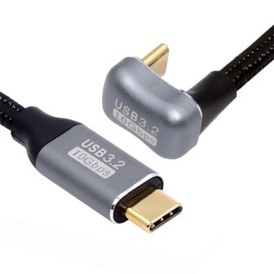 NFHK Opposite U Shape Back Angled USB-C USB 3.1 Type C Male to Male Extension Data Cable 10Gbps 100W with Sleeve 100cm