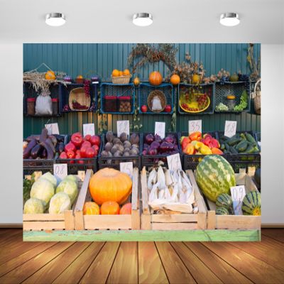 BELECO 12x8ft Fabric Vegetables and Fruits Backdrop Farm Market Harvest Exhibition Background for Themed Party Decorations Thanksgiving Photo Shoot Studio Props