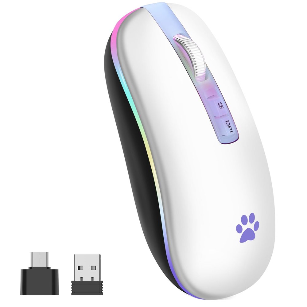 KARFUN Wireless Mouse, Backlit LED Portable Slim Laptop, PC, MacBook, iPad, Chromebook, Notebook 2.4G Rechargeable Wireless Mouse (Ivory White)