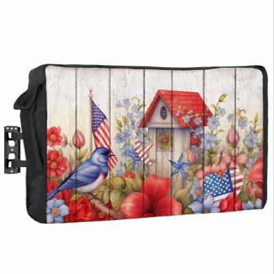 4th of July Outdoor TV Cover 85 Inch American Flag Patriotic TV Enclosure Independence Day Memorial Flower Wood Grain TV Covers for Outside TV Display Screen Protector with Remote Control Pocket