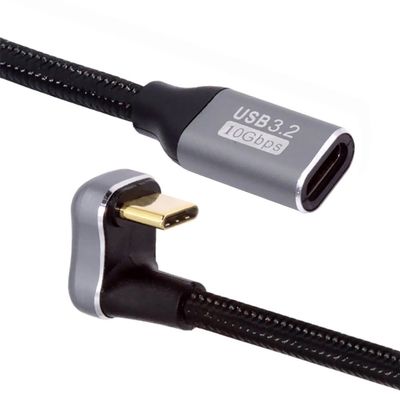 NFHK Opposite U Shape Back Angled USB-C USB 3.1 Type C Male to Female Extension Data Cable 10Gbps 100W with Sleeve 100cm