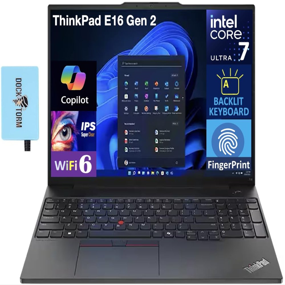 Lenovo ThinkPad E16 Gen 2 AI Business Laptop 16.0" IPS FHD Display (Intel Core Ultra 7 155U(beats i7-1365u), 32GB DDR5, 1TB SSD, Backlit KB, Fingerprint, Thunderbolt 4, Win11H) w/DKZ USB Port Expander