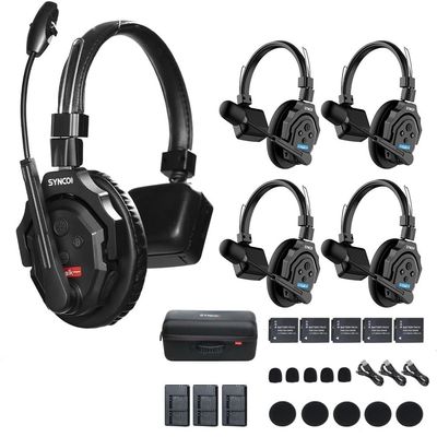 Keenous SYNCO XTALK X5 Wireless Intercom Headset System 2.4GHz 1148ft/350m Real-time Monitoring Communication Headset for Live Show Stage Performance Movie Shoot (X5 for 5 Persons)