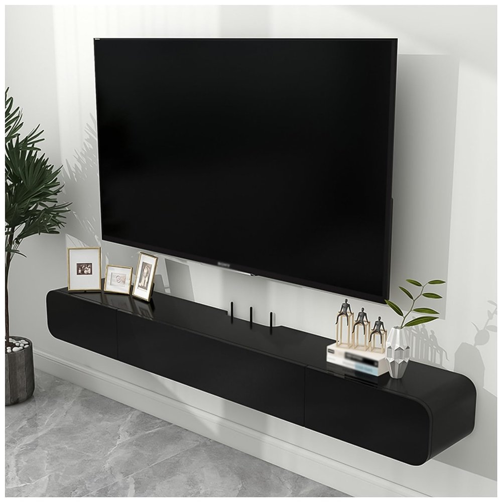 Floating TV Shelf, Entertainment Center Wall Mounted Media Console, for Cable Box/Game Console Streaming Media Equipment (Color : Black, Size : 120cm)