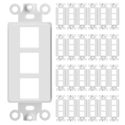 Big-A - 25 Pack 3 Port Decorator Wall Plate 1-Gang Keystone Decorative Insert, Keystone Jack Single Gang Wall Plate - White