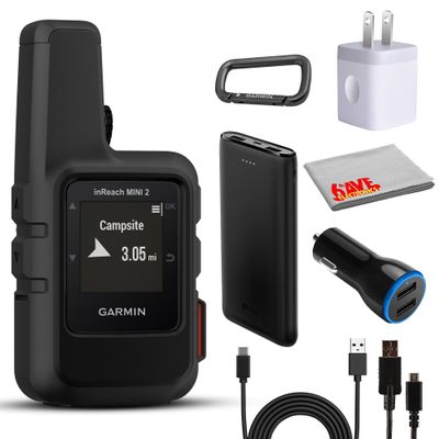 Garmin inReach Mini 2 Satellite Communicator, Lightweight Compact Rugged Design, Portable Handheld GPS for Hiking, Text Messaging Device Bundle with Accessories (Black)
