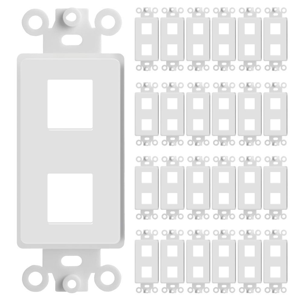 Big-A - 25 Pack 2 Port Decora Wall Plate 1-Gang Keystone Decora Insert, Jack Single Gang Decora Wall Plate - White