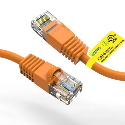 AEONS 10Gbps Snagless Cat 6 Ethernet Patch Cable 7 ft LAN UTP Cat6 RJ45 Internet Network Cable for Patch Panel Switch, Gold Plated UL Listed, Orange