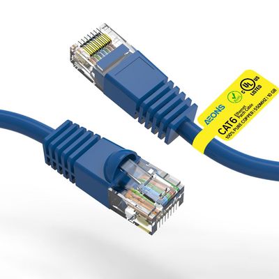 AEONS 10Gbps Snagless Cat 6 Ethernet Patch Cable 15 ft LAN UTP Cat6 RJ45 Internet Network Cable for Patch Panel Switch, Gold Plated UL Listed, Blue