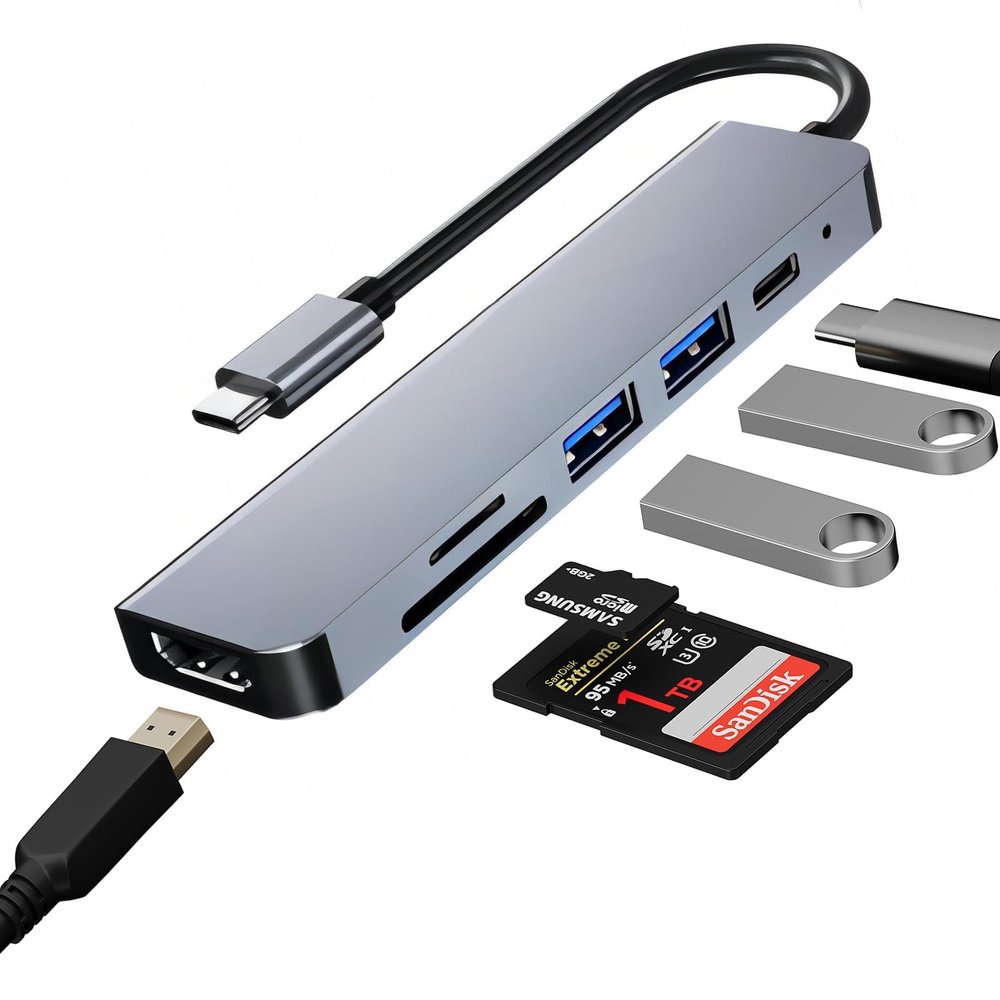 USB C HUB, 6-in-1 USB C Adapter Docking Station with 4K 30Hz 1080P HDMI,87W USB-C PD Charging,5Gbps USB3.0,480Mbps USB2.0,SD/TF Card Reader, Compatible with MacBook Pro/Air, Other Type C Devices.