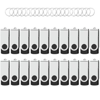 Wooolken 20Pack 4GB USB 2.0 Flash Drive with Keychains,Swivel USB Thumb Drives Memory Stick USB Drive for PC Laptop Computer (Black)