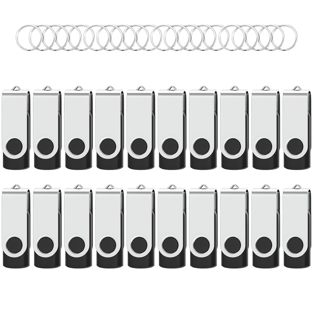 Wooolken 20Pack 4GB USB 2.0 Flash Drive with Keychains,Swivel USB Thumb Drives Memory Stick USB Drive for PC Laptop Computer (Black)