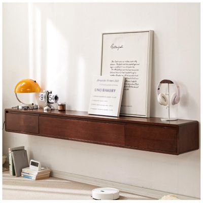 PetterShop Floating TV Stand, Wall Mounted Entertainment Center Floating Cabinet, Media Console Storage Hutch Under TV, for Living Room (Color : Brown, Size : 200cm)