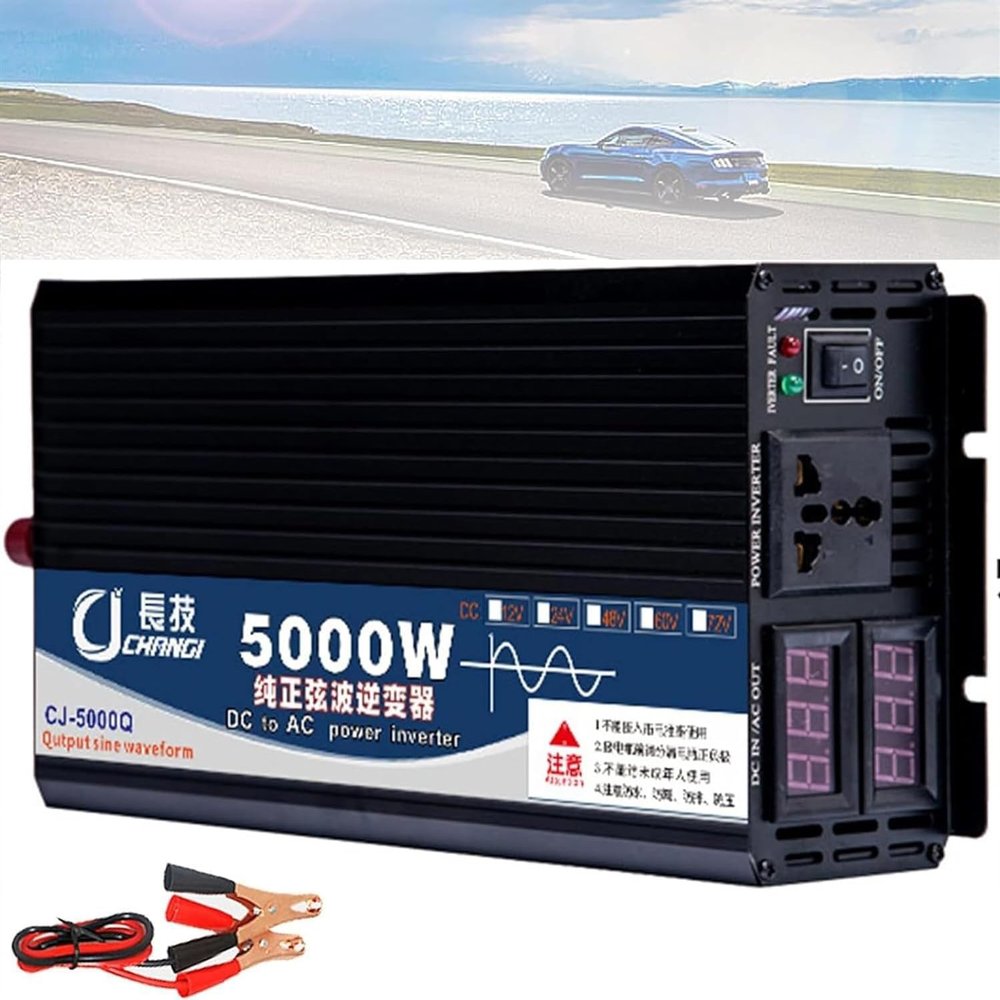 3000W 4000W 5000W Pure Sine Wave Inverter Power Inverter DC 12V 24V 48V 60V to AC 110V 220V Outlets Car Inverter Converter for RV Truck Car Solar System Travel Camping,5000W-60Vto220V