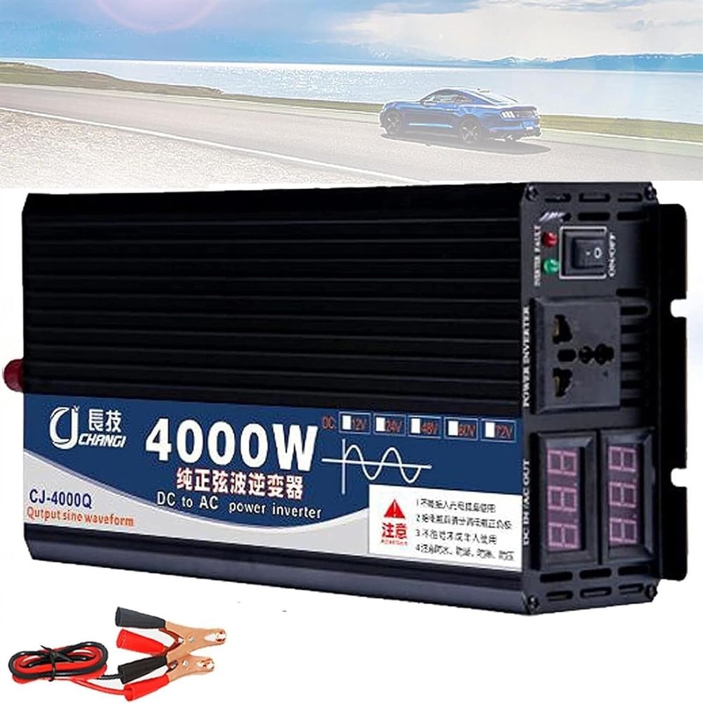 kubeier 3000W 4000W 5000W Pure Sine Wave Inverter Power Inverter DC 12V 24V 48V 60V to AC 110V 220V Outlets Car Inverter Converter for RV Truck Car Solar System Travel Camping,4000W-24Vto220V
