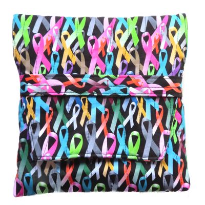 EReader Quilted Sleeve, Large 9.5" x 11.5" Book Sleeve, Quilted, Padded, Cancer Rainbow of Ribbons, Clutch Purse