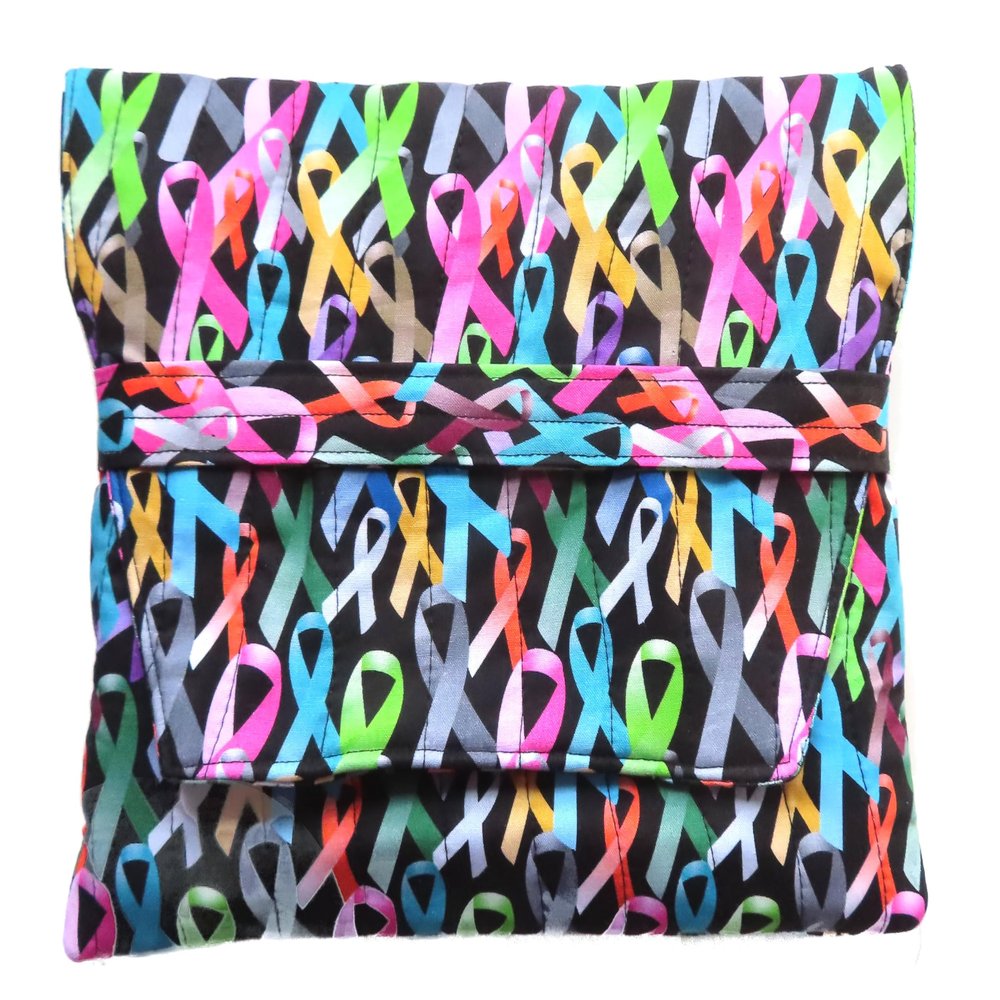 EReader Quilted Sleeve, Large 9.5" x 11.5" Book Sleeve, Quilted, Padded, Cancer Rainbow of Ribbons, Clutch Purse