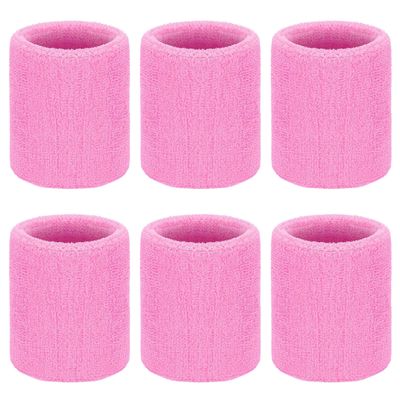 HPWFHPLF Premium Wrist Sweatbands: Stay Dry, Play Hard - Ideal for Tennis, Football, Basketball, Running, 6 Pack Cotton Sweatbands for Men & Women (Pink)