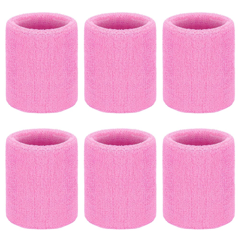 HPWFHPLF Premium Wrist Sweatbands: Stay Dry, Play Hard - Ideal for Tennis, Football, Basketball, Running, 6 Pack Cotton Sweatbands for Men & Women (Pink)