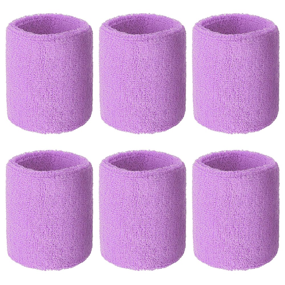 HPWFHPLF Premium Wrist Sweatbands: Stay Dry, Play Hard - Ideal for Tennis, Football, Basketball, Running, 6 Pack Cotton Sweatbands for Men & Women (Purple)