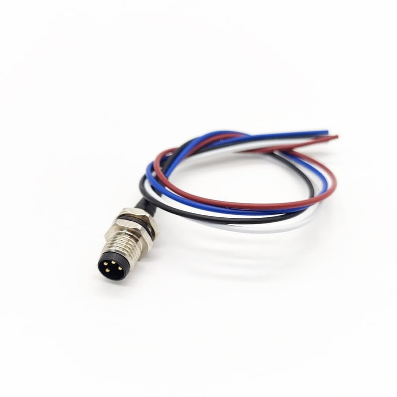 M8 4Pin Male Connector Cable, A Coded Straight Back Mount Cable Waterproof Male Aviation Socket UnShielded Electrical Cable IP67 Sensor Receptacle5Meter