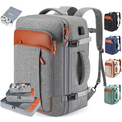 BAGPARKK Travel Laptop Backpack,42L Carry on Luggage, Flight Approved Expandable Backpack,Business Anti Theft Weekender Bags for Women Men, Water Resistant Expandable Backpacks With 4 Packing Cubes