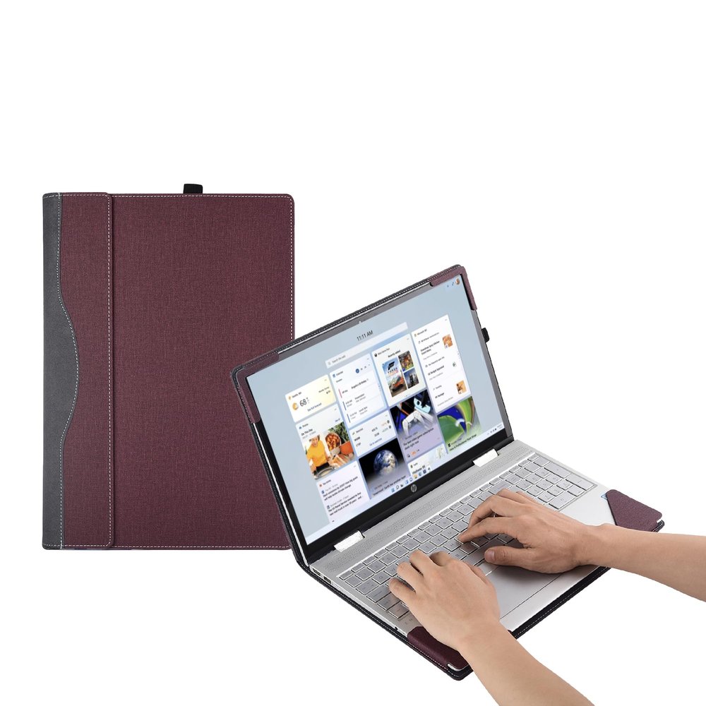 Laptop Case Cover for 17.3 inch HP Envy 17-cg 17t-cg 17m-cg & HP 470 G8 G9 G10,PU Leather Protective Sleeve Shell Bag with Pen Holder (Wine red)