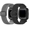 2 Pack Elastic Bands Compatible with Fitbit Versa 2 Band for Women Men, Soft Adjustable Nylon Breathable Replacement Band for Versa/Versa 2/Versa Lite/SE Smartwatch Loop Wristband (black/grey) view 1