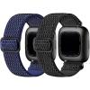 2 Pack Elastic Bands Compatible with Fitbit Versa 2 Band for Women Men, Soft Adjustable Nylon Breathable Replacement Band for Versa/Versa 2/Versa Lite/SE Smartwatch Loop Wristband (black+navy) view 1