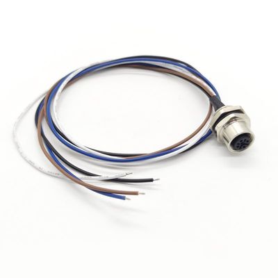 M12 4Pin Female Connector Cable, A Coded Straight Back Mount Cable Waterproof Female Aviation Socket UnShielded Electrical Cable IP67 Sensor Receptacle5Meter
