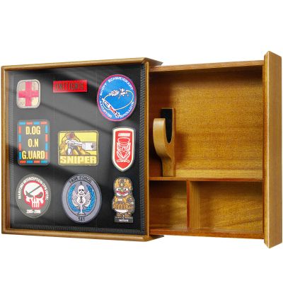 OneTigris Hidden Gun Storage, Concealment Furniture Hidden Gun Safe Concealment Shelf Wall Safe Wooden Photo Frame, Wall Mounted Hidden Compartment Furniture with Patches Display Panel