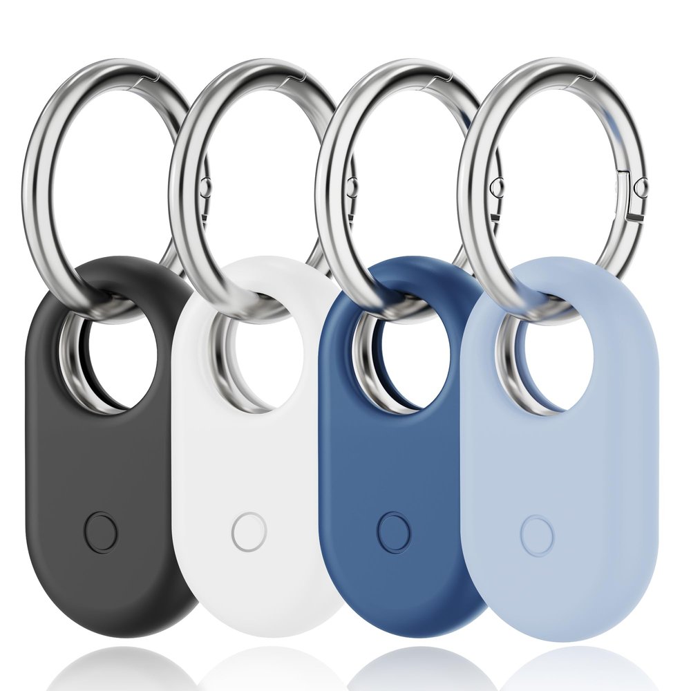 SPOMOX [4 Pack Silicone Case for Samsung SmartTag2, Silicone Holder for Galaxy Smart Tag 2 with Keychain - Full Body Shockproof, Anti-Scratch Cover for Backpacks, Car Keys, Luggage, Dog Collars