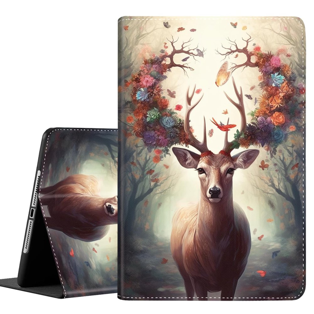 SOTWONSO Case for Samsung Galaxy Tab A9 Plus 11 Inch 2023, Durable Shockproof Protective Cover for Samsung Tablet A9+ 11" / 10.9" (SM-X210/X216/X218)Deer and Red Flowers