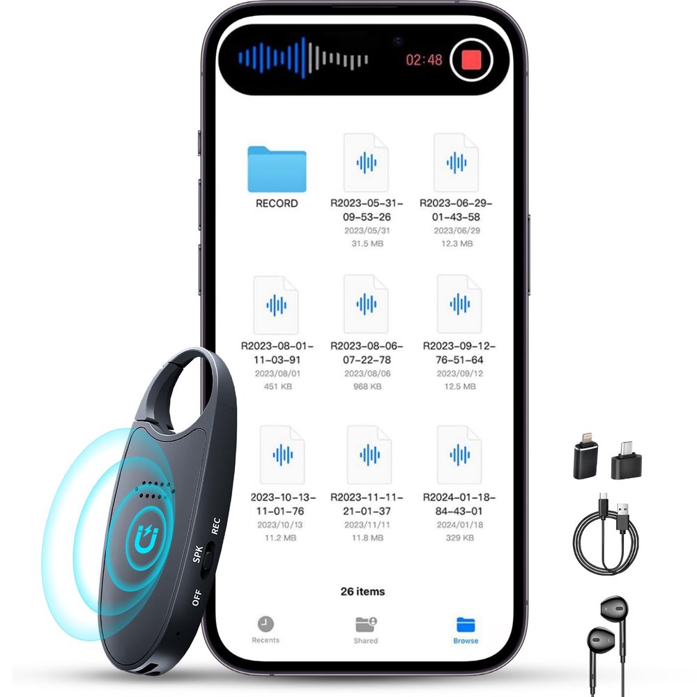 64GB Digital Voice Activated Recorder with Playback, 4-in-1 Mini Portable Audio Recorder with AI Noise Cancelling, Voice Magnetic Device for Lectures, Meetings