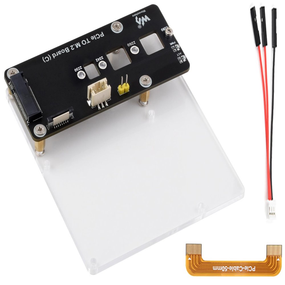 Wonrabai PCIe to M.2 Adapter Board for Raspberry Pi 5, Support NVMe Protocol Compatible with 2230/2242/ 2260/2280 Size M.2 Solid State Drive, High-Speed Reading/Writing Multiple Power Supply Methods