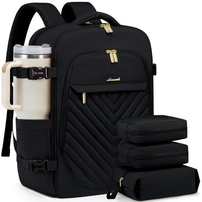 LOVEVOOK Travel Backpack for Women, TSA Personal Item Travel Bag fits 18" Laptop, Carry On Backpack for Weekender Business Hiking, Black
