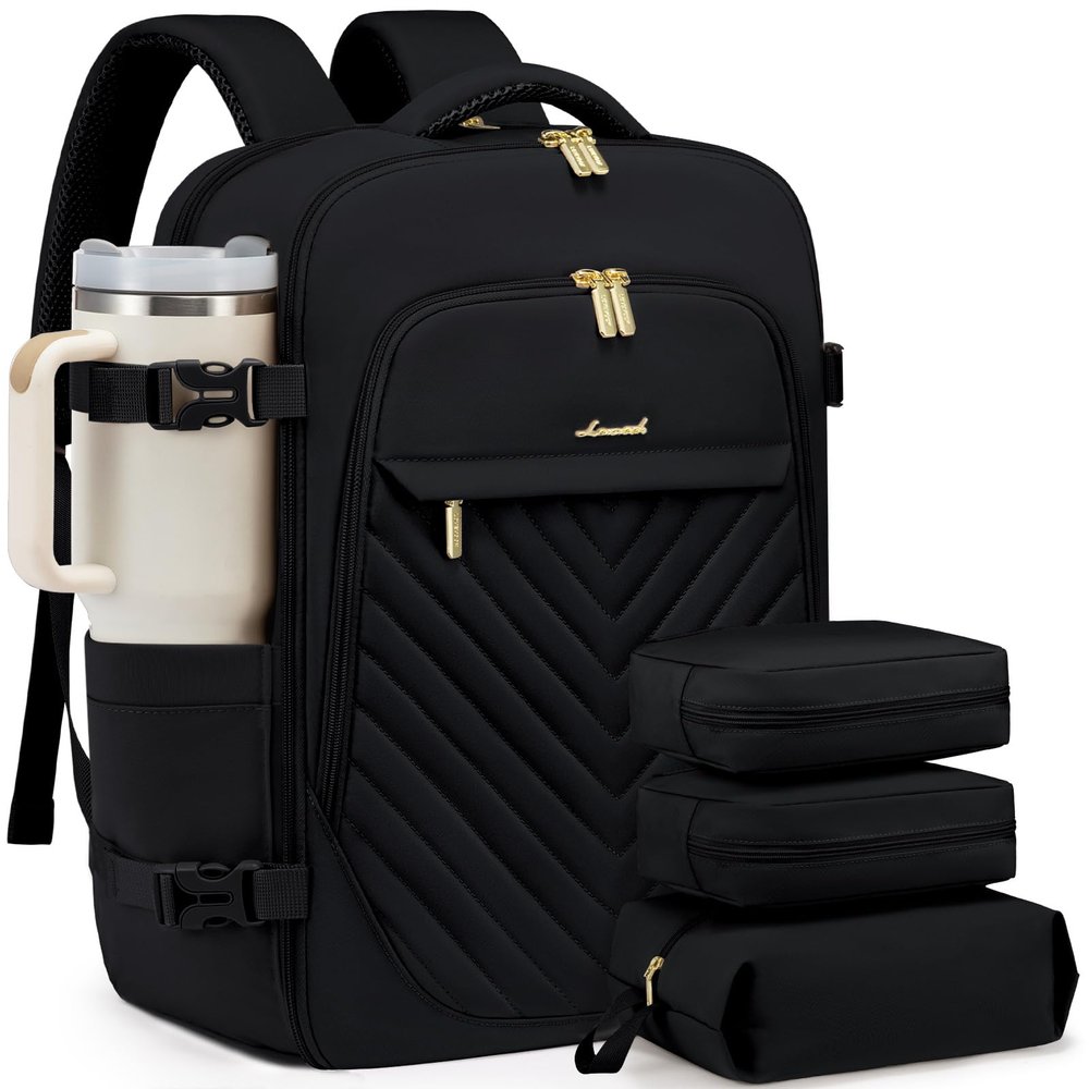 LOVEVOOK Travel Backpack for Women, TSA Personal Item Travel Bag fits 18" Laptop, Carry On Backpack for Weekender Business Hiking, Black