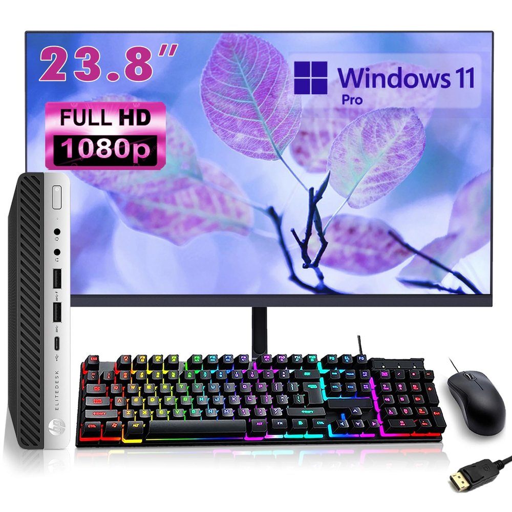 HP EliteDesk 800 G4 Mini Desktop with New 23.8" FHD Monitor, Intel Core i5-8500T, 16GB RAM, 256GB SSD, DP, Wifi, Windows 11 Pro (Renewed)