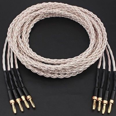 AMNOUR Silver Plated Audio Speaker Cable Gold Plated Banana Plug 8 Strands Braided HiFi Audio Tube Amplifier Speaker Cable (Color : Y Spade Plug, Size : 2m)