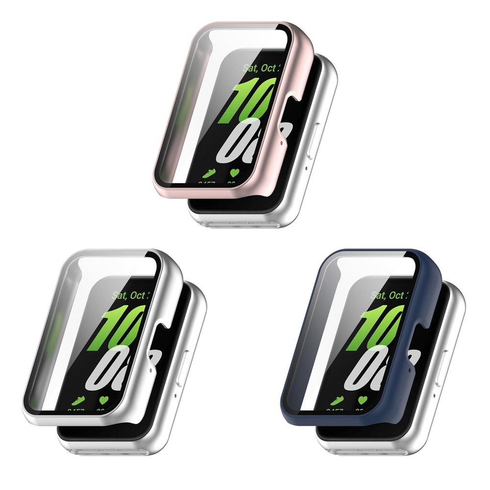 4PACK Case Compatible for Samgalaxy Galaxy fit 3 Screen Protector Case, PC Full Cover Case Compatible for Samgalaxy Galaxy fit 3 SM-R390 Smartwatch Accessories (Pink/Silver/Blue)
