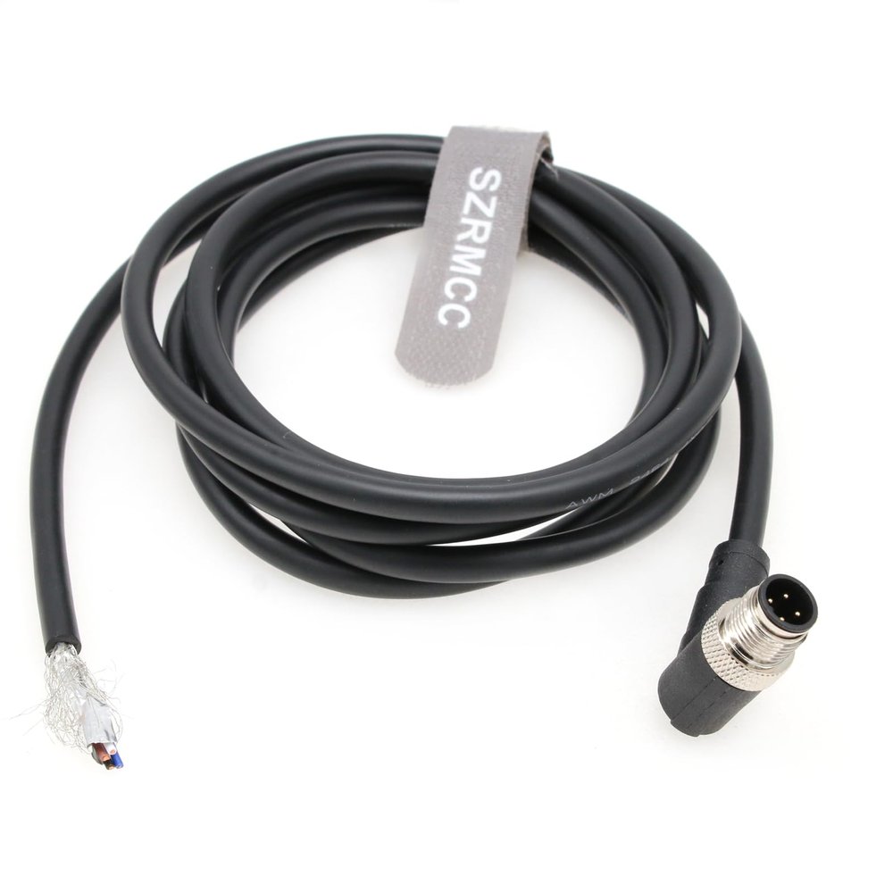 SZRMCC M12 A-Code 4 Pin Male Right Angle to Bare Wire Sensor Actuator Cable for Industrial Camera Fieldbus Network Modules IO Link 22AWG (8m)